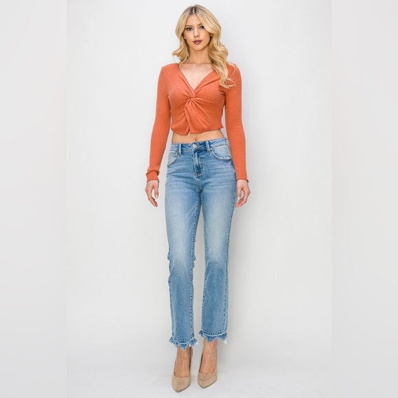 RISEN RDP5636 HIGH RISE DISTRESSED STRAIGHT FIT JEANS - Picture 2 of 7